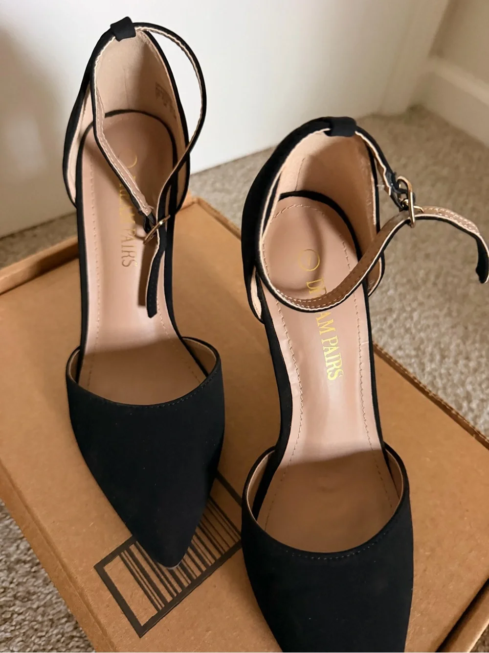 Pointed Ankle-Strap Heels in Black - Women's Dress Pumps